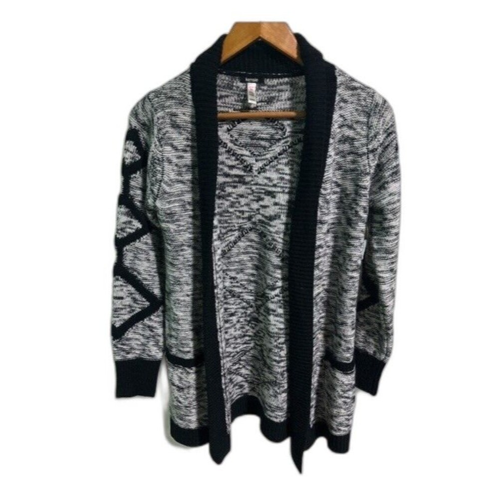 Kensie Cardigan Women’s 14/16 Black White Marled Knit Open Front